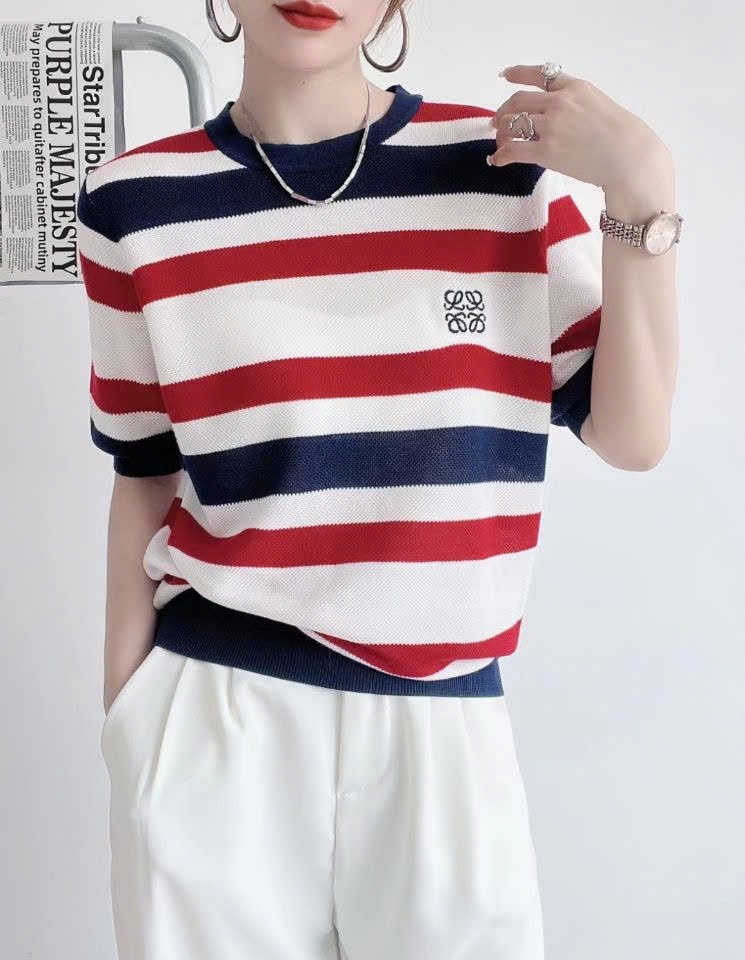 24HA148.15 - ÁO LEN KẺ NGẮN TAY