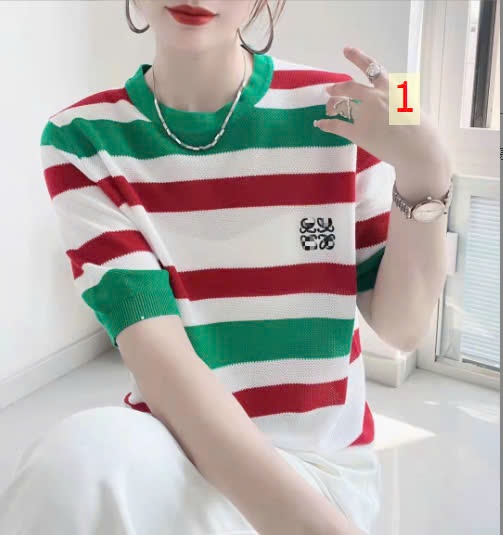 24HA148.15 - ÁO LEN KẺ NGẮN TAY
