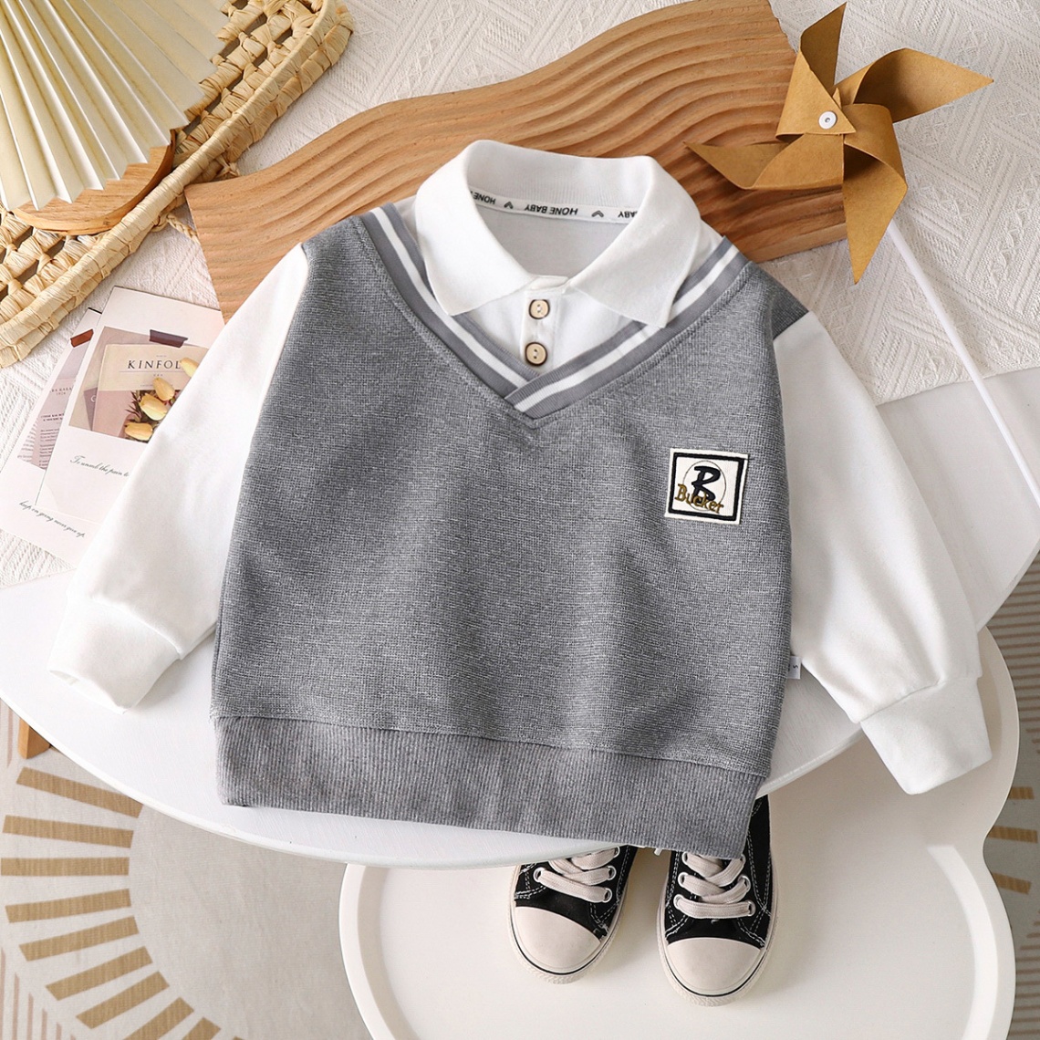 24HA158.03 - ÁO NỈ PHỐI CỔ POLO BÉ