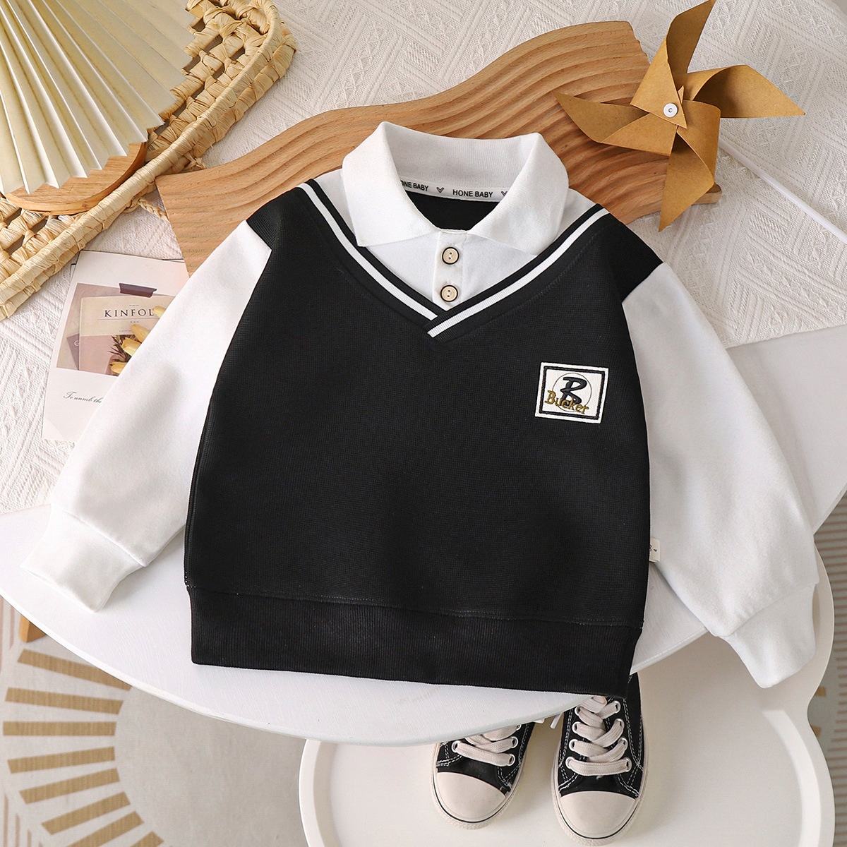 24HA158.03 - ÁO NỈ PHỐI CỔ POLO BÉ
