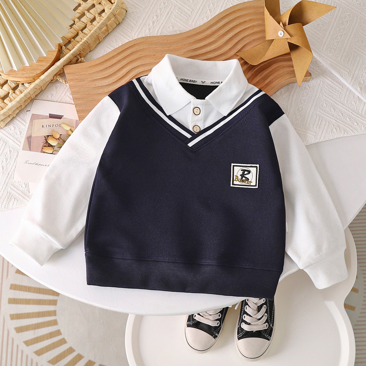 24HA158.03 - ÁO NỈ PHỐI CỔ POLO BÉ