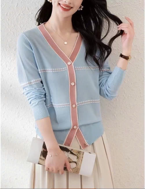 24HA168.06 - LEN CARDIGAN VIỀN CỔ