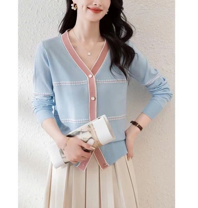 24HA168.06 - LEN CARDIGAN VIỀN CỔ