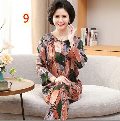 24HA188.23- BỘ COTTON LANH LỤA DÀI TAY TRUNG NIÊN