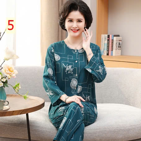 24HA188.23- BỘ COTTON LANH LỤA DÀI TAY TRUNG NIÊN