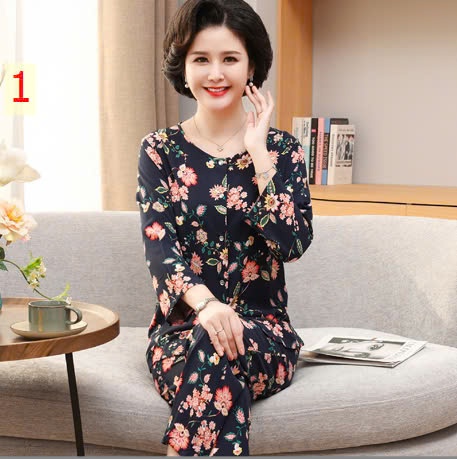 24HA188.23- BỘ COTTON LANH LỤA DÀI TAY TRUNG NIÊN