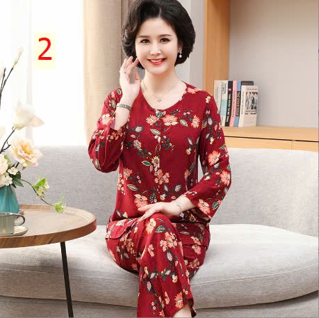 24HA188.23- BỘ COTTON LANH LỤA DÀI TAY TRUNG NIÊN