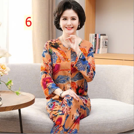 24HA188.23- BỘ COTTON LANH LỤA DÀI TAY TRUNG NIÊN