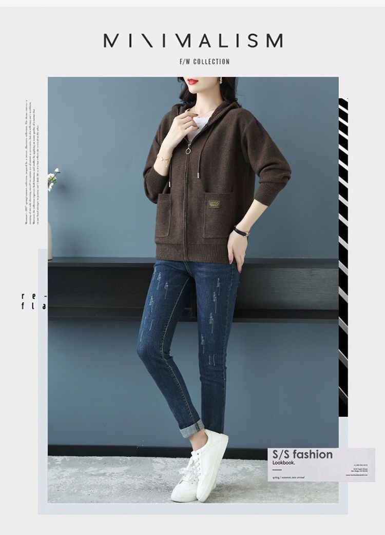 24HA218.16 - ÁO KHOÁC LEN CARDIGAN CÓ MŨ CHO NỮ