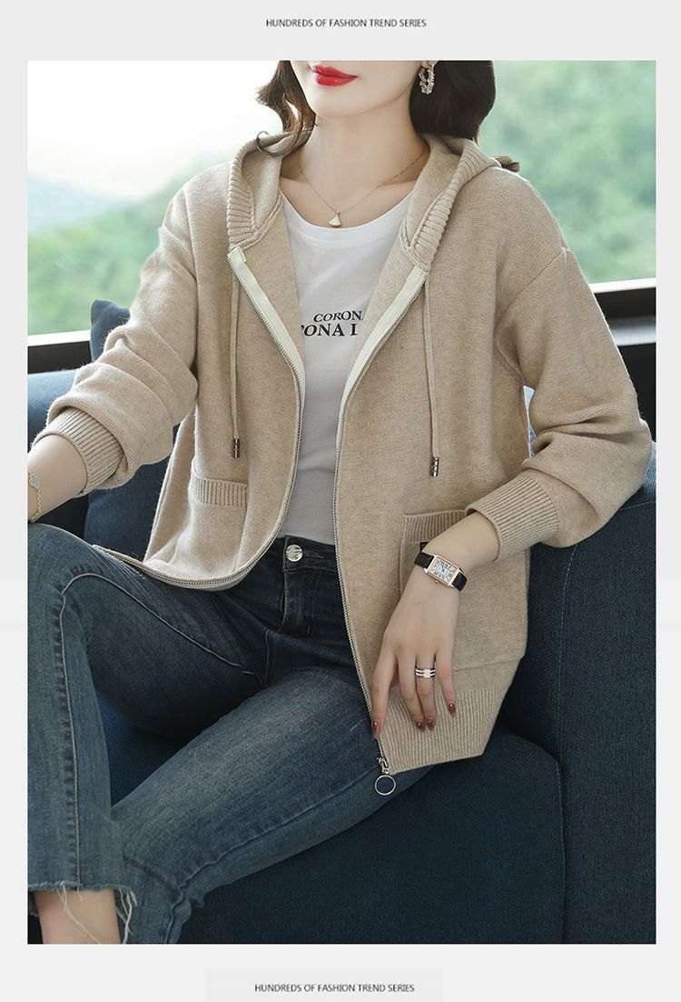 24HA218.16 - ÁO KHOÁC LEN CARDIGAN CÓ MŨ CHO NỮ