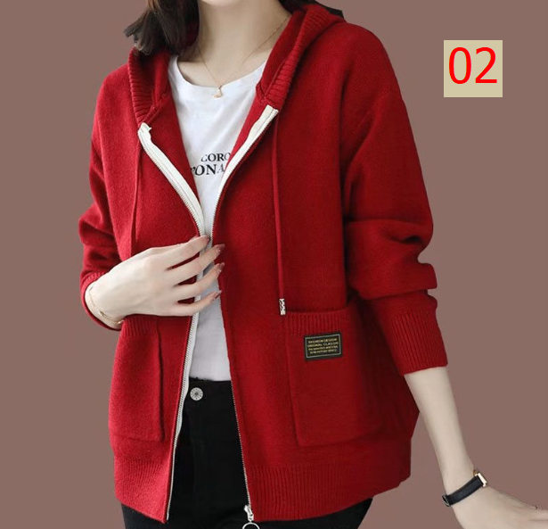 24HA218.16 - ÁO KHOÁC LEN CARDIGAN CÓ MŨ CHO NỮ