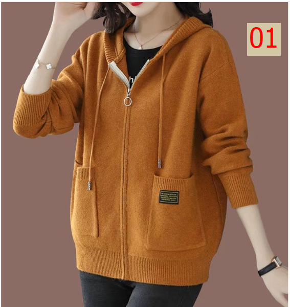 24HA218.16 - ÁO KHOÁC LEN CARDIGAN CÓ MŨ CHO NỮ