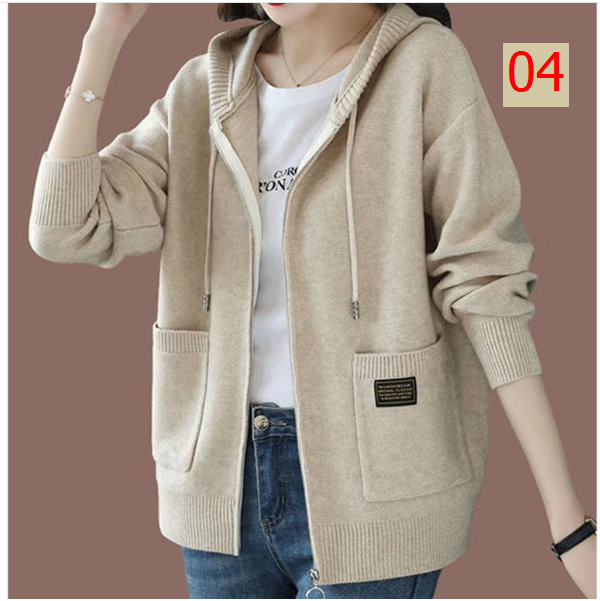 24HA218.16 - ÁO KHOÁC LEN CARDIGAN CÓ MŨ CHO NỮ