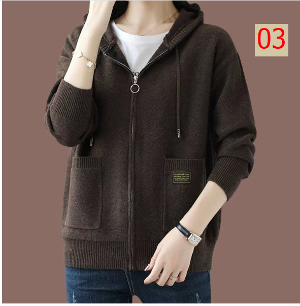 24HA218.16 - ÁO KHOÁC LEN CARDIGAN CÓ MŨ CHO NỮ
