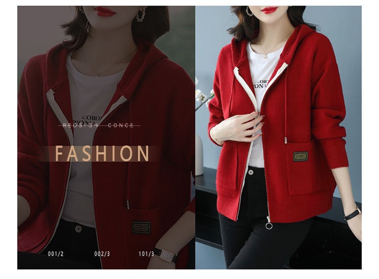 24HA218.16 - ÁO KHOÁC LEN CARDIGAN CÓ MŨ CHO NỮ