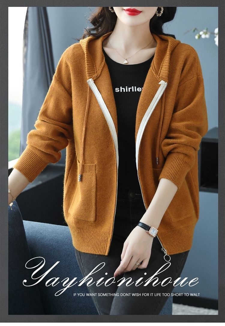 24HA218.16 - ÁO KHOÁC LEN CARDIGAN CÓ MŨ CHO NỮ