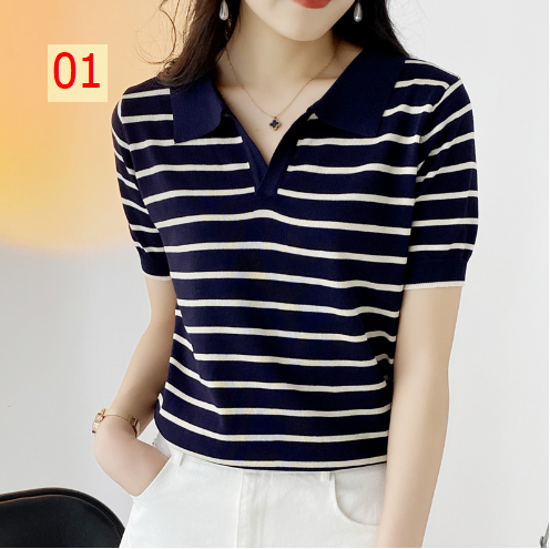 24HA228.23 - ÁO LEN KẺ POLO MONTEGHI NỮ