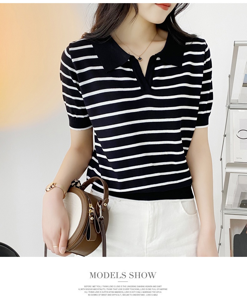 24HA228.23 - ÁO LEN KẺ POLO MONTEGHI NỮ