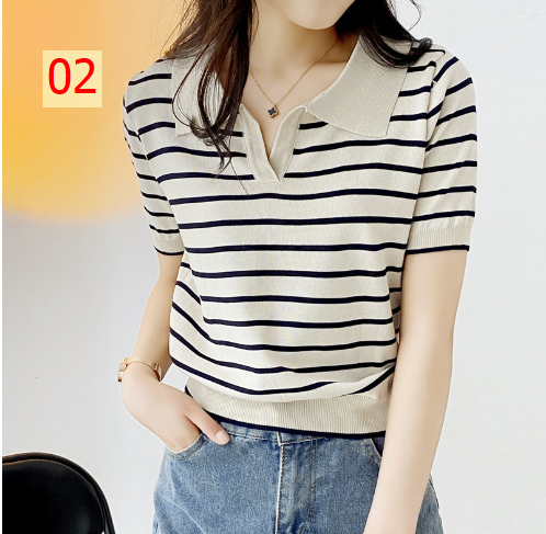 24HA228.23 - ÁO LEN KẺ POLO MONTEGHI NỮ