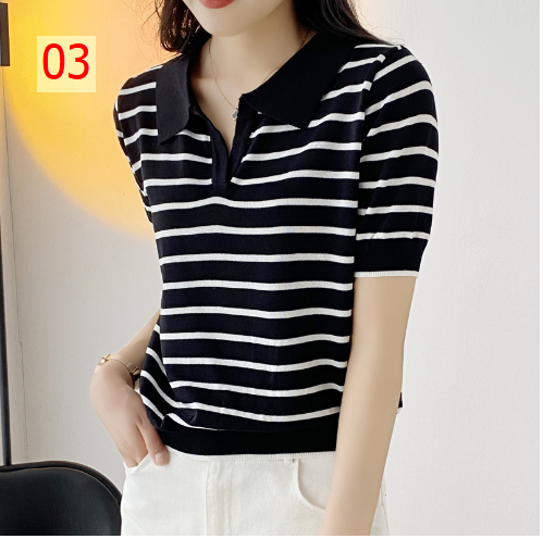 24HA228.23 - ÁO LEN KẺ POLO MONTEGHI NỮ