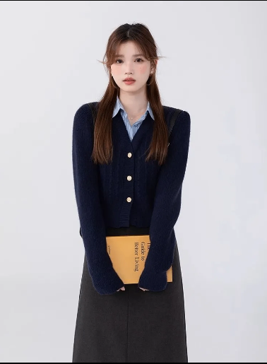 24HA228.11 - CARDIGAN LEN CỔ SƠ MI NỮ