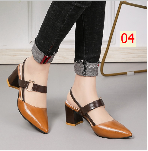 24HA228.14 - GIÀY NỮ GÓT VUÔNG RÃNH MÓC