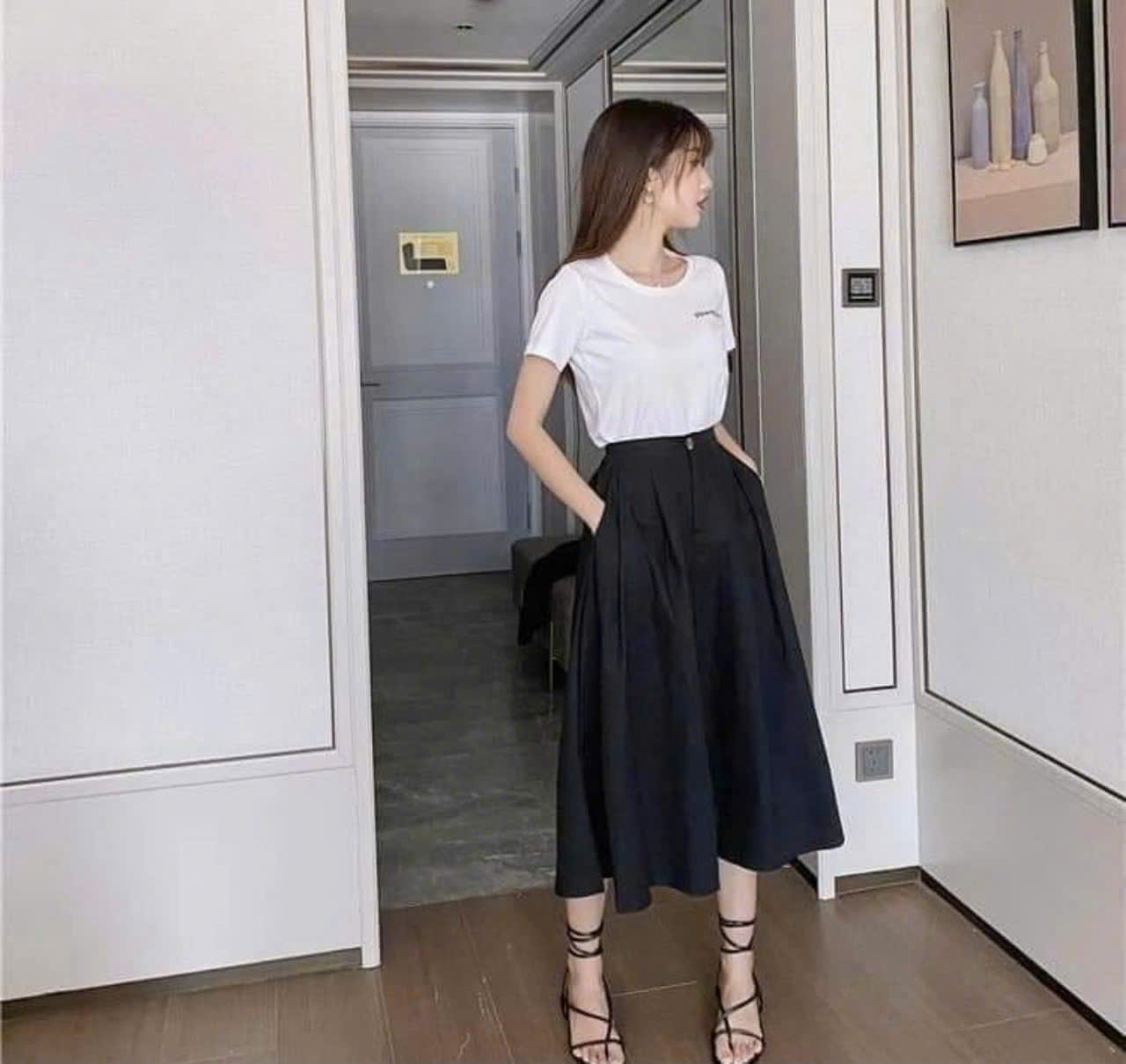 24HA238.23 - CHÂN VÁY MIDI ANGEL KÈM BELT