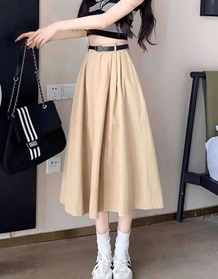 24HA238.23 - CHÂN VÁY MIDI ANGEL KÈM BELT
