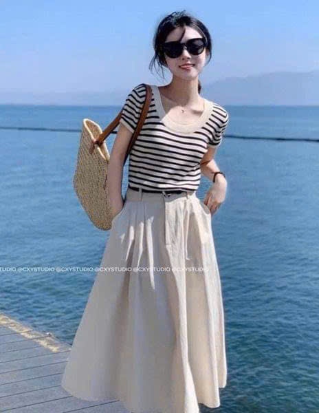24HA238.23 - CHÂN VÁY MIDI ANGEL KÈM BELT