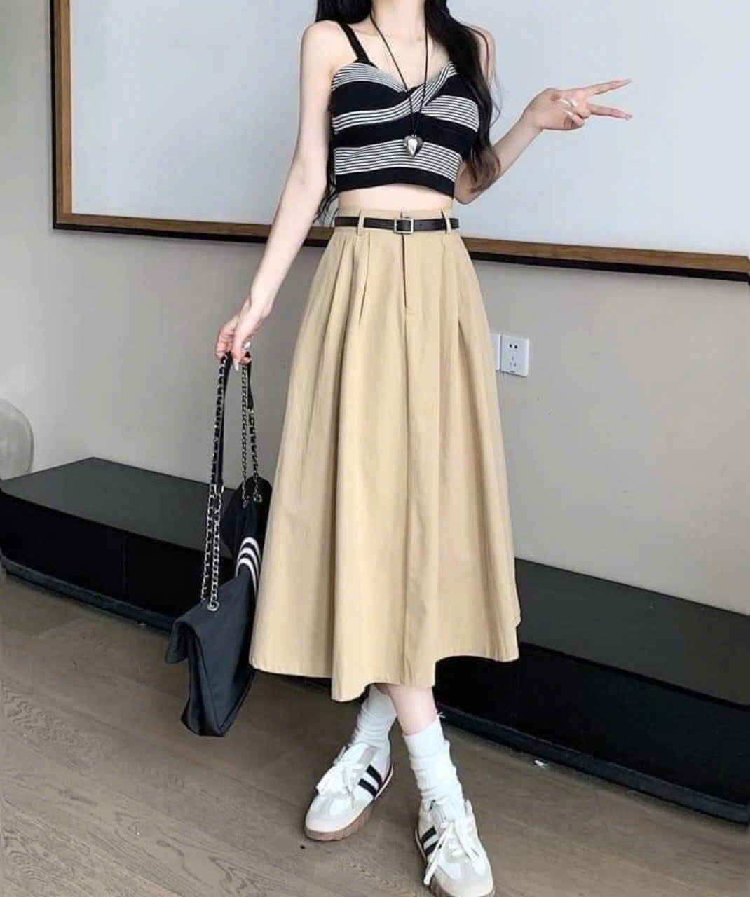 24HA238.23 - CHÂN VÁY MIDI ANGEL KÈM BELT