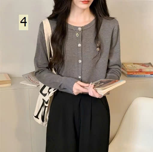 24HA248.16 - ÁO LEN CARDIGAN THÊU HÌNH GẤU