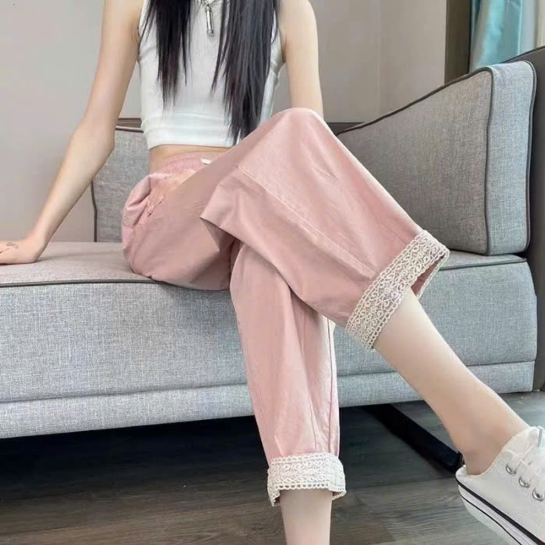 24HA258.14 - QUẦN BAGGY VIỀN PHỐI REN
