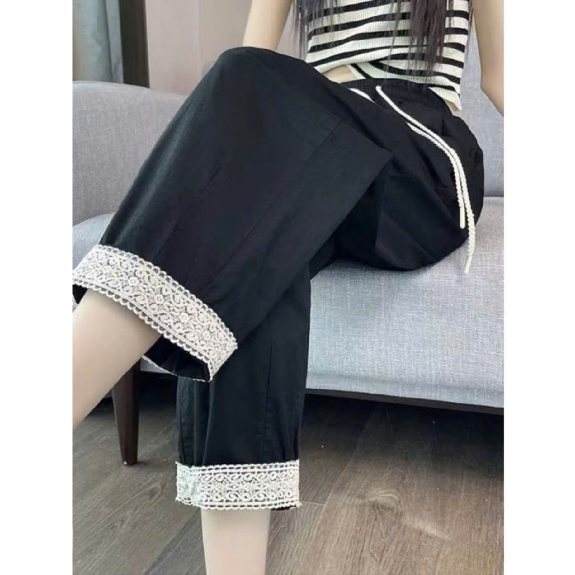 24HA258.14 - QUẦN BAGGY VIỀN PHỐI REN