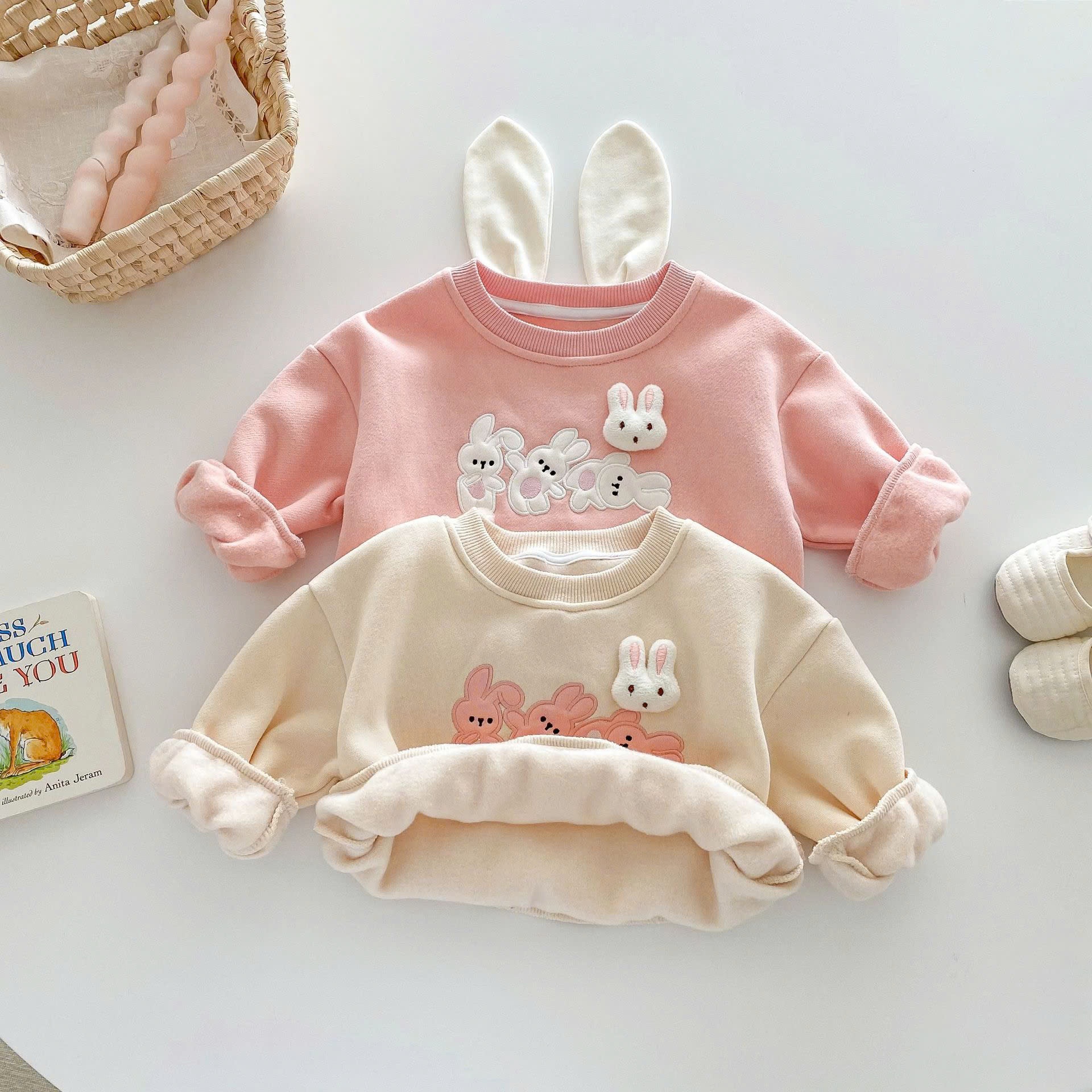 24HA308.16 - ÁO NỈ THỎ HỒNG CUTE CHO BÉ