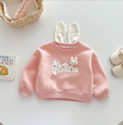 24HA308.16 - ÁO NỈ THỎ HỒNG CUTE CHO BÉ
