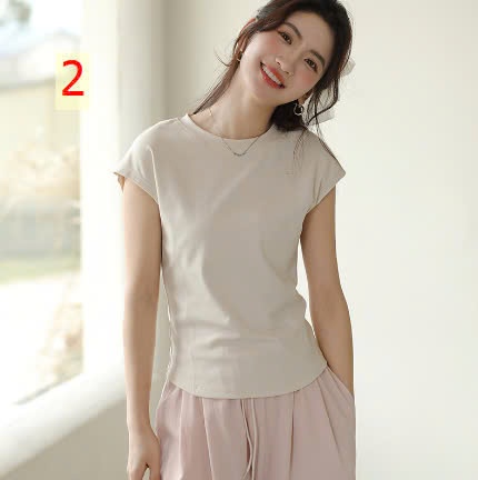 24HA308.15 - ÁO THUN NGẮN TAY CỔ TRÒN DÁNG ÔM NỮ