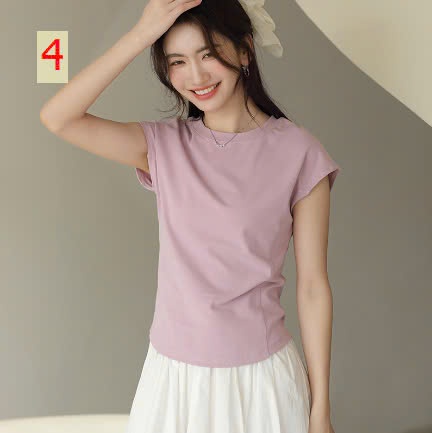 24HA308.15 - ÁO THUN NGẮN TAY CỔ TRÒN DÁNG ÔM NỮ