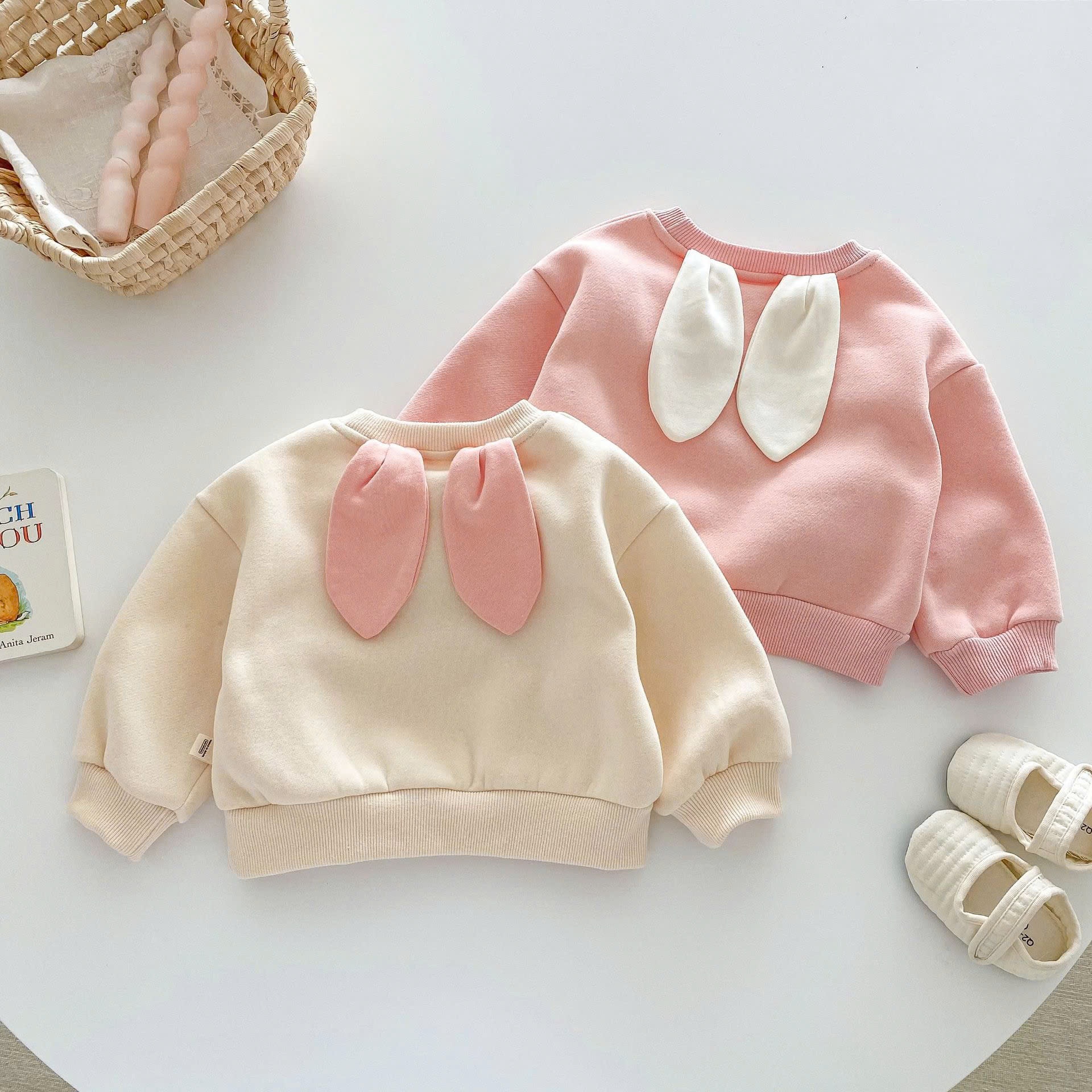 24HA308.16 - ÁO NỈ THỎ HỒNG CUTE CHO BÉ