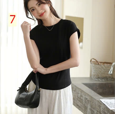 24HA308.15 - ÁO THUN NGẮN TAY CỔ TRÒN DÁNG ÔM NỮ