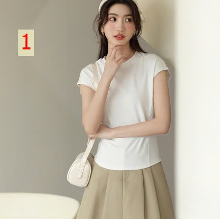 24HA308.15 - ÁO THUN NGẮN TAY CỔ TRÒN DÁNG ÔM NỮ