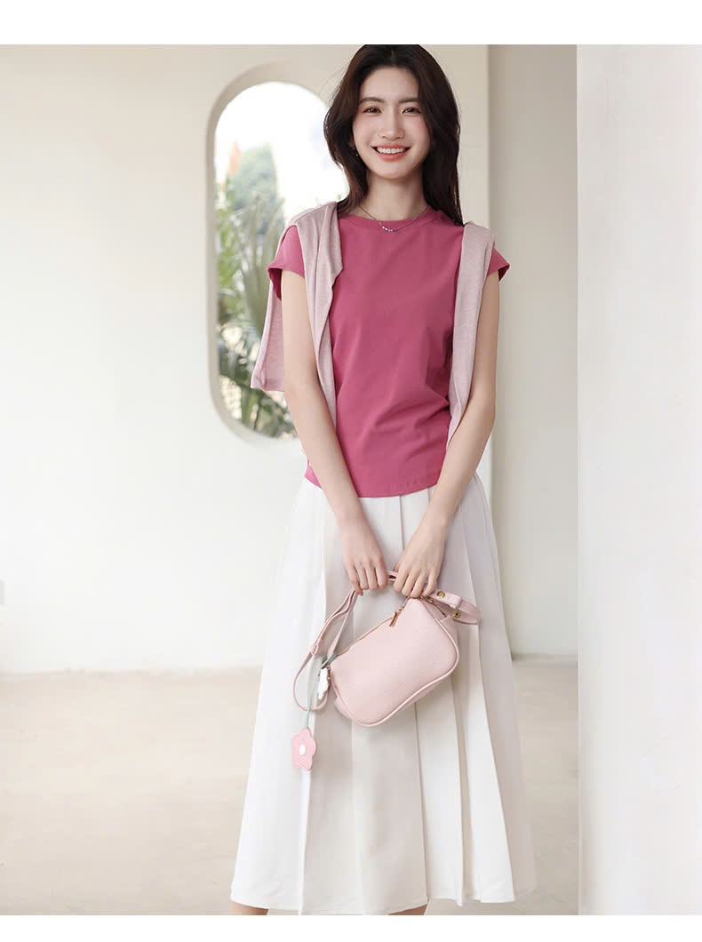 24HA308.15 - ÁO THUN NGẮN TAY CỔ TRÒN DÁNG ÔM NỮ
