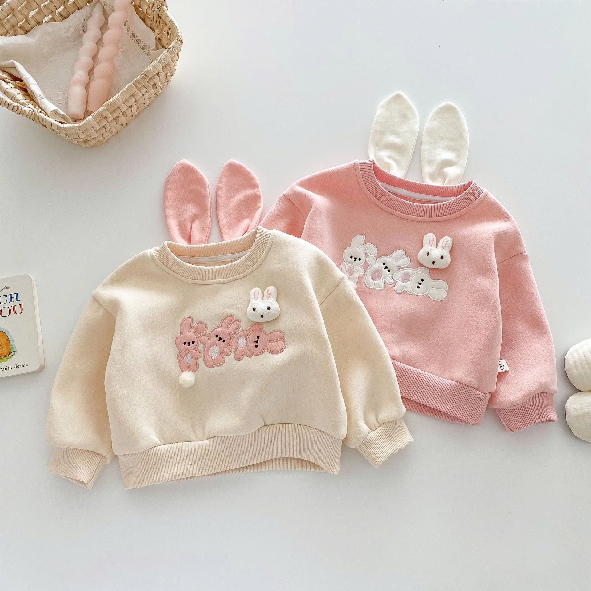 24HA308.16 - ÁO NỈ THỎ HỒNG CUTE CHO BÉ