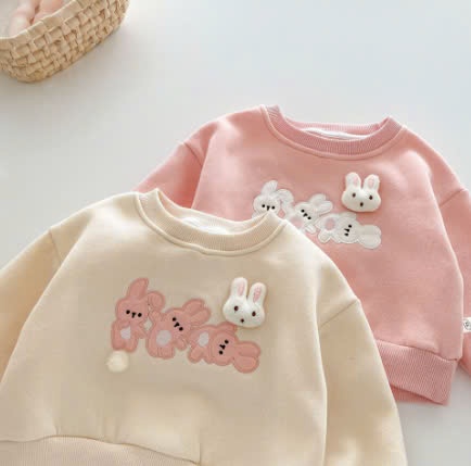 24HA308.16 - ÁO NỈ THỎ HỒNG CUTE CHO BÉ