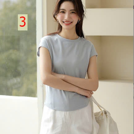 24HA308.15 - ÁO THUN NGẮN TAY CỔ TRÒN DÁNG ÔM NỮ