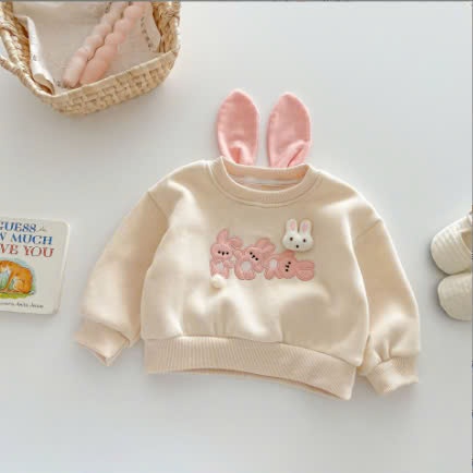 24HA308.16 - ÁO NỈ THỎ HỒNG CUTE CHO BÉ