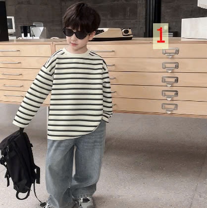 24HA49.10 - ÁO THUN KẺ CHO BÉ HÃNG AOAOKIDS