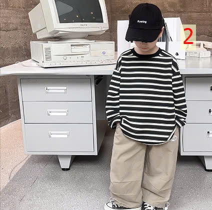24HA49.10 - ÁO THUN KẺ CHO BÉ HÃNG AOAOKIDS