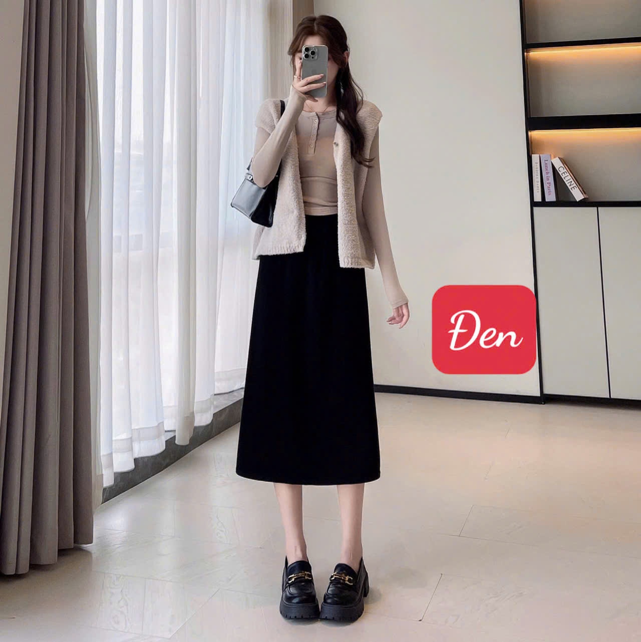 24HA69.28 - CHÂN VÁY THU ĐÔNG CHỮ A XẺ SAU
