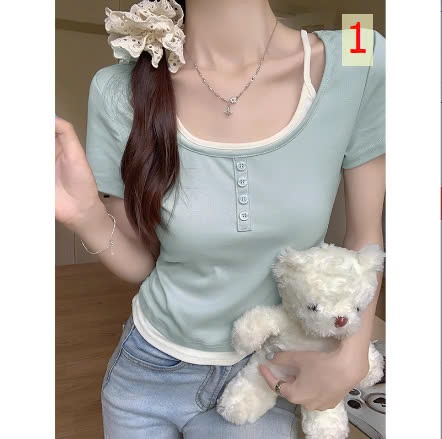 24HA99.27 - ÁO THUN GIẢ 2 DÂY NỮ
