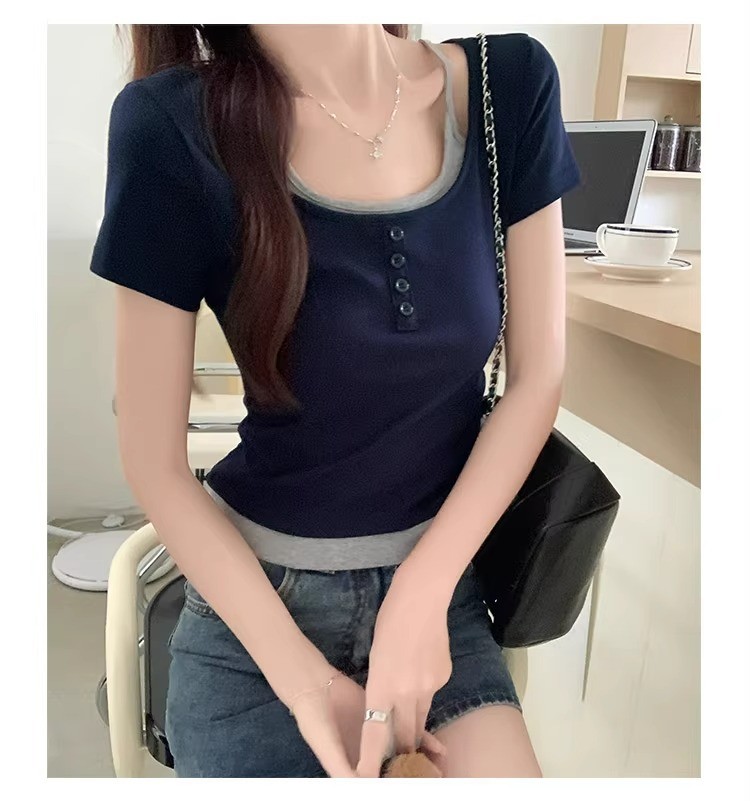 24HA99.27 - ÁO THUN GIẢ 2 DÂY NỮ